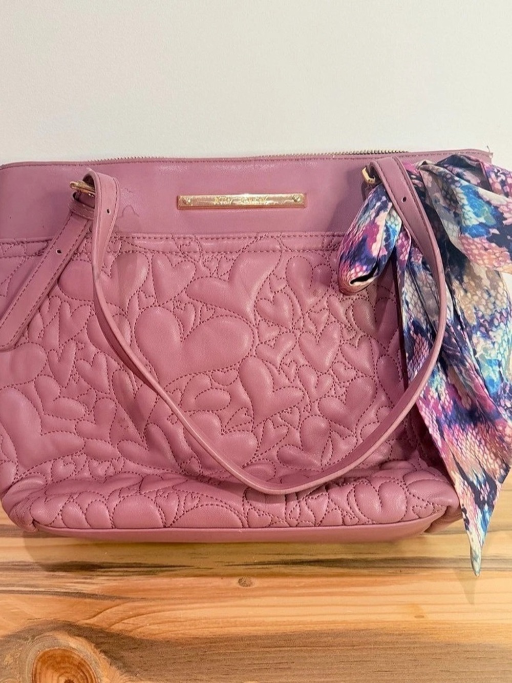 Betsey Johnson Quilted Heart Shoulder Bag in Mauve
